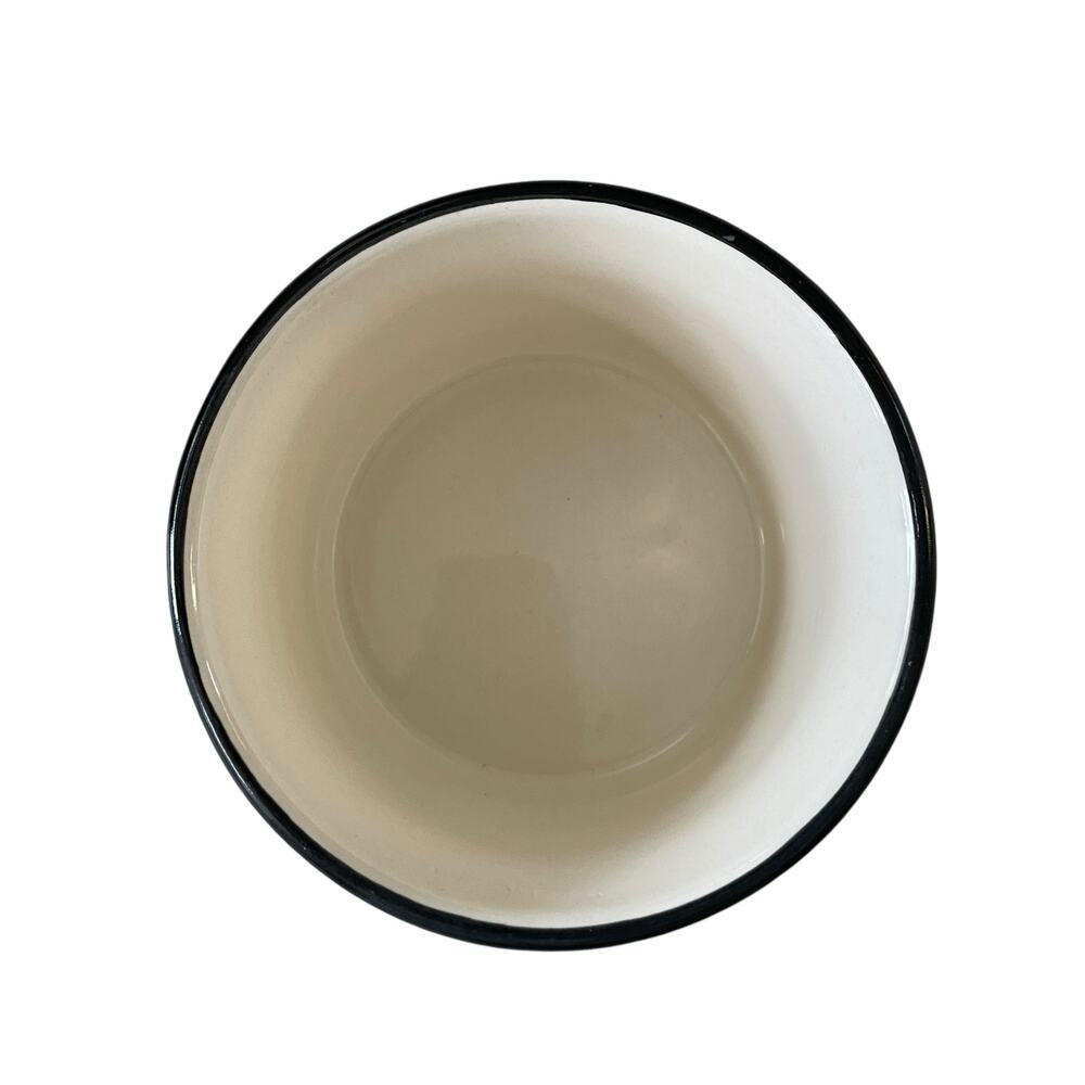 Hand Painted Striped Ceramic Canister w/ Wood Lid Made in India Black Cream NEW - Picture 7 of 15